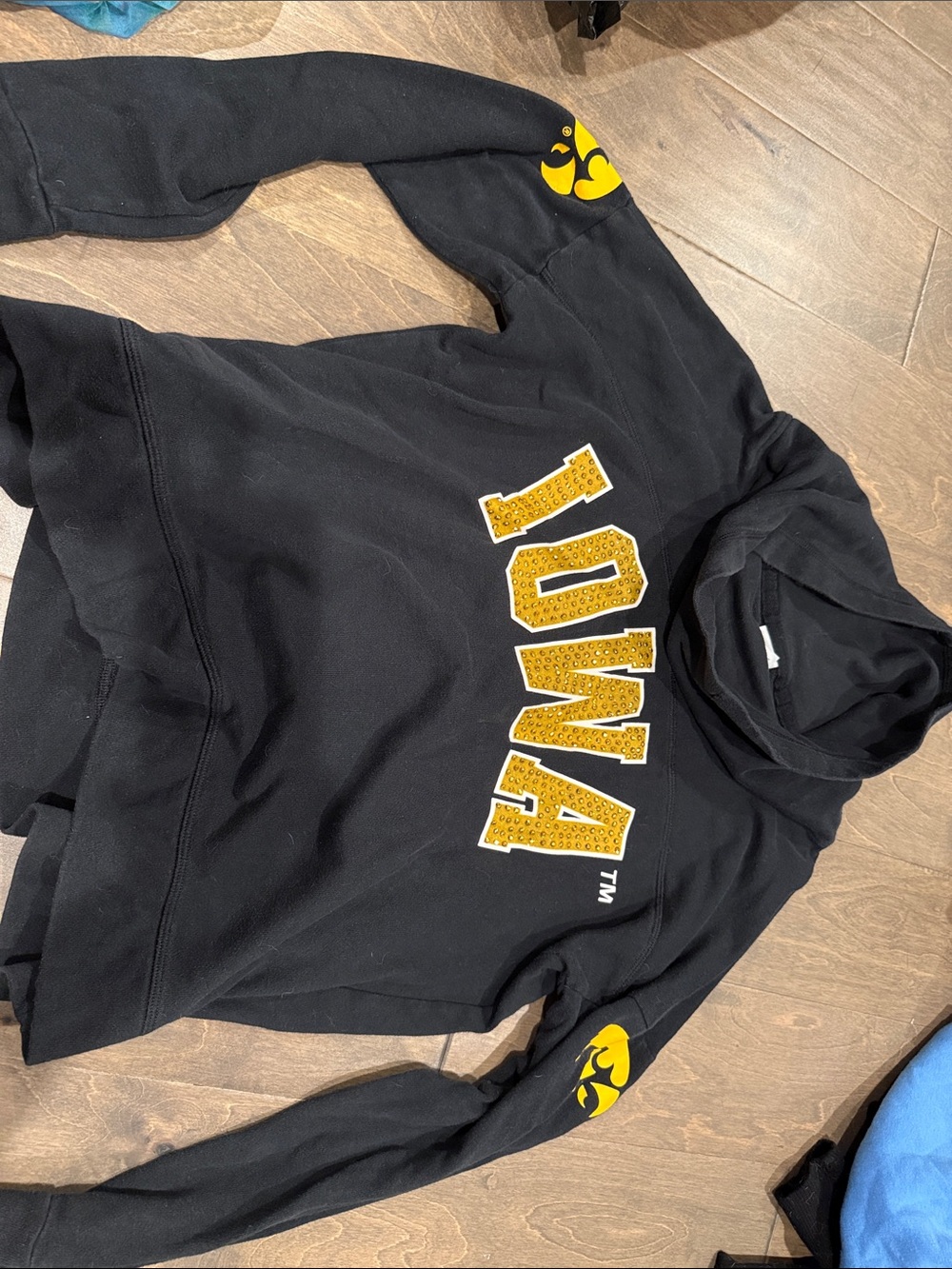 PINK Victoria's Secret Black Hoodie with Gold Iowa Lettering